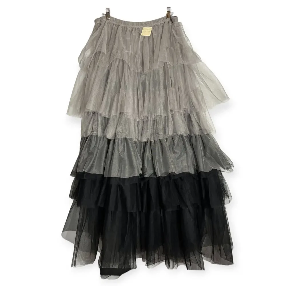 Free People Tulle Tiered Maxi Slip Skirt SIZE L Black Combo Layered Romantic